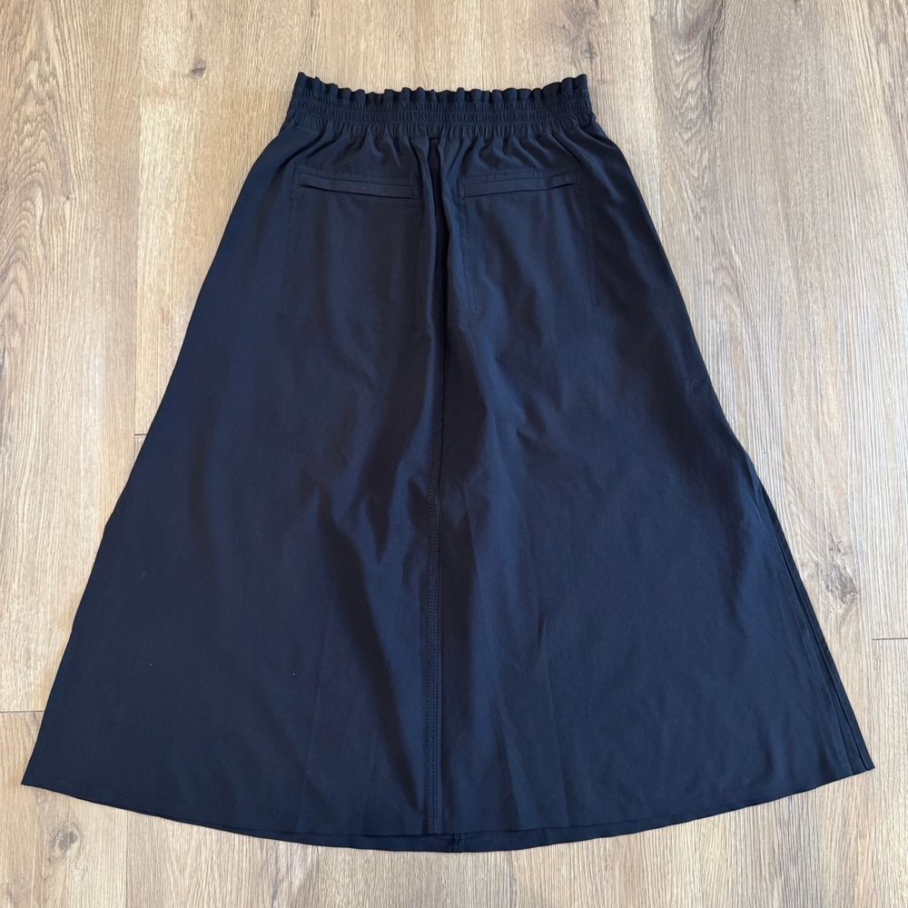 Athleta Savannah Skirt Black Smocked Paperbag Waist Midi Side Slits Womens XS - Picture 8 of 9